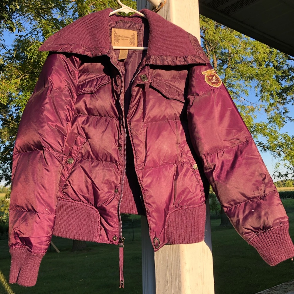 Maroon Ruff Hewn puffer coat